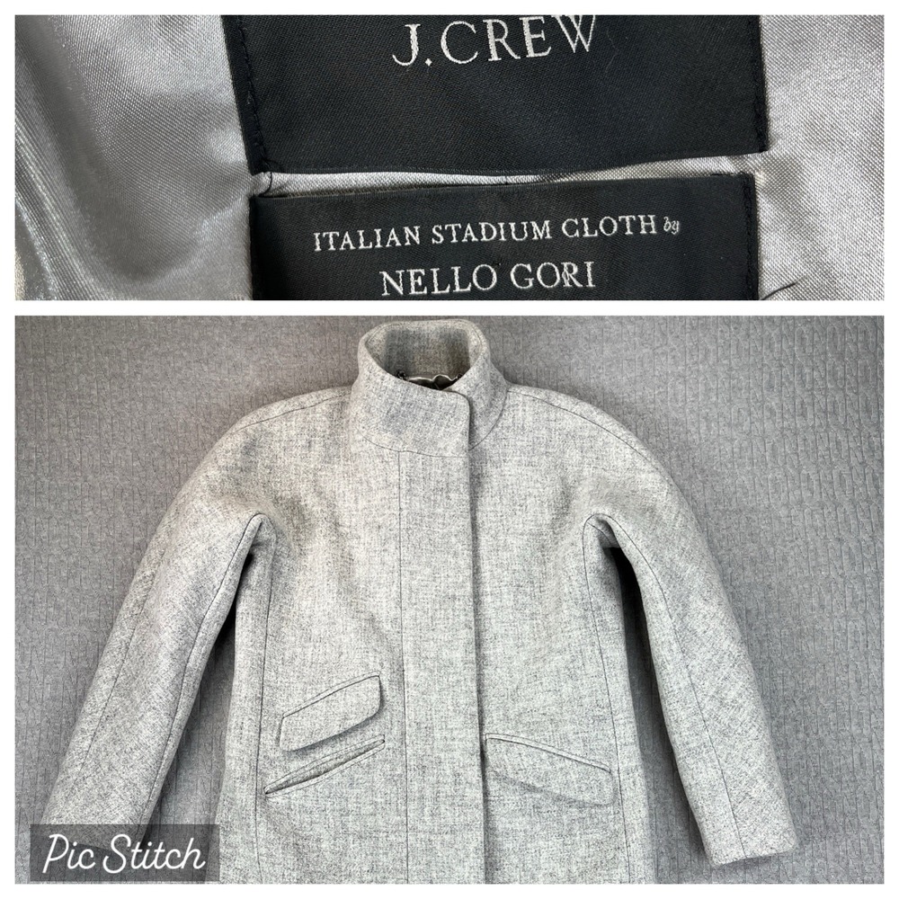 J. Crew Nello Gori Italian Stadium Cloth Pea Coat 00P Gray Wool Stand Collar